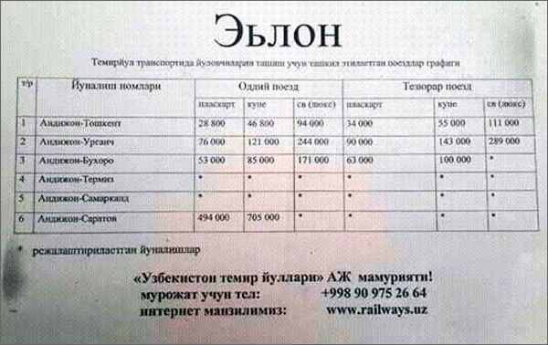 Купить жд билет узбекистан